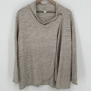 J. Jill Cocoon Top Shirt Women Size Large Pure Jill  Tan Heathered Wrap Front